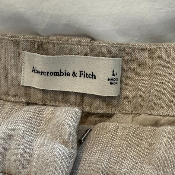 Abercrombie Linen Blend Tailored Ultra Wide Leg Cargo Pants, Light Brown - Picture 3 of 3